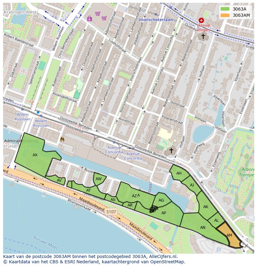Afbeelding van het postcodegebied 3063 AM op de kaart.
