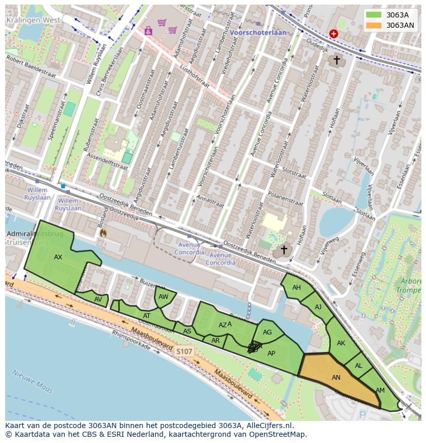 Afbeelding van het postcodegebied 3063 AN op de kaart.