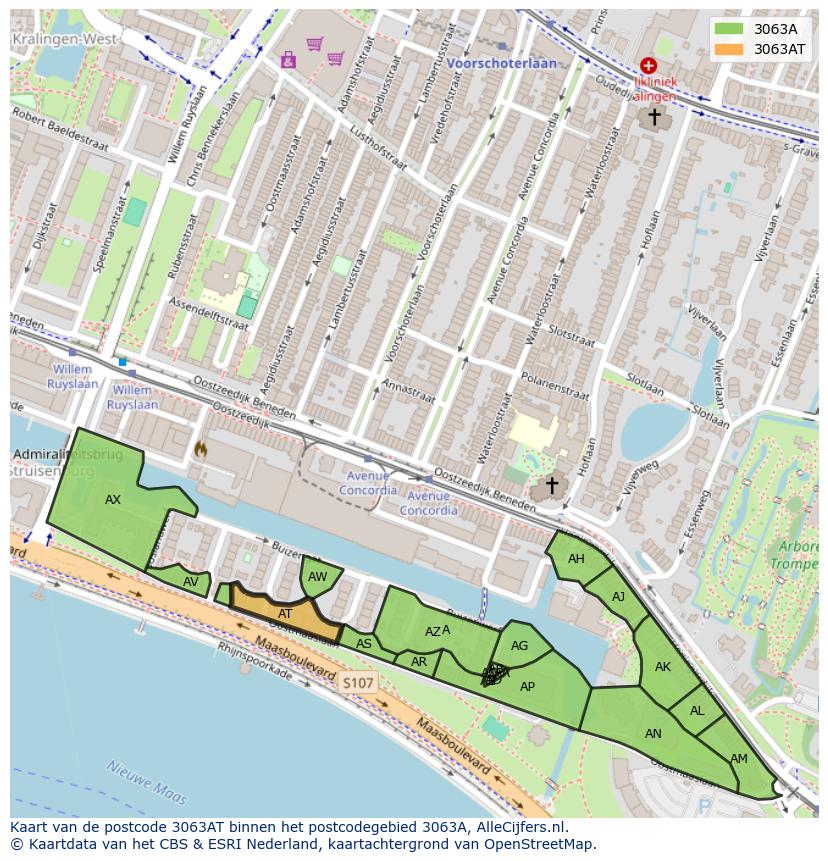 Afbeelding van het postcodegebied 3063 AT op de kaart.