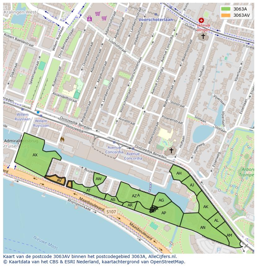 Afbeelding van het postcodegebied 3063 AV op de kaart.