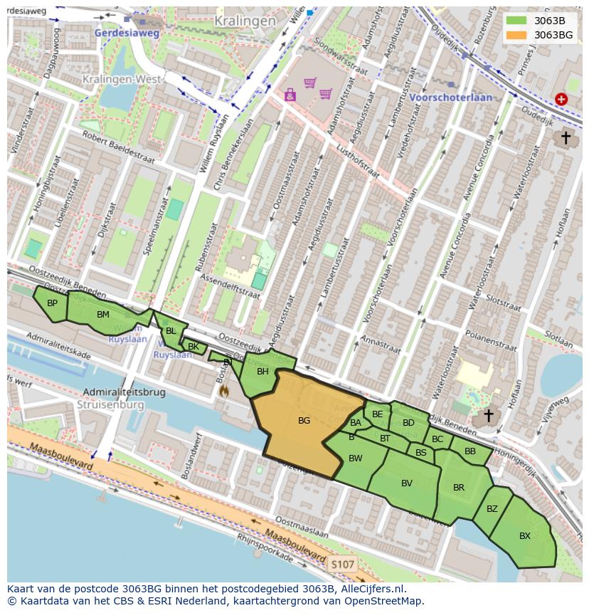 Afbeelding van het postcodegebied 3063 BG op de kaart.