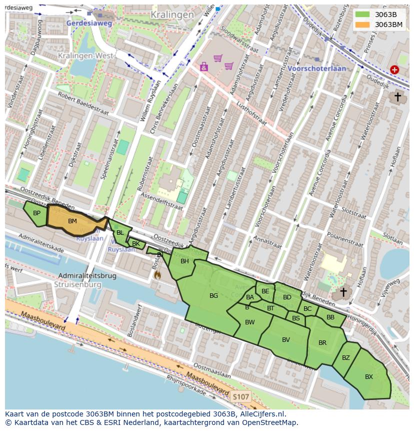 Afbeelding van het postcodegebied 3063 BM op de kaart.