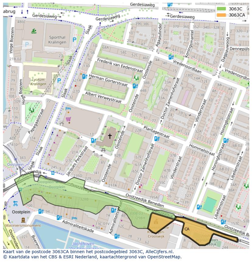 Afbeelding van het postcodegebied 3063 CA op de kaart.