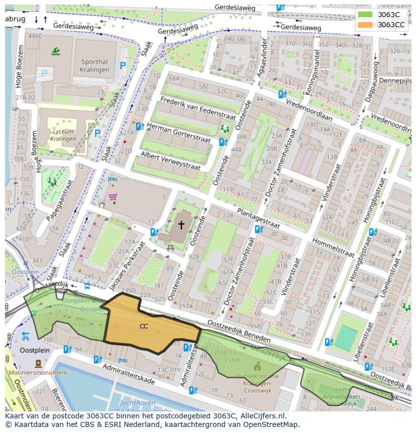 Afbeelding van het postcodegebied 3063 CC op de kaart.