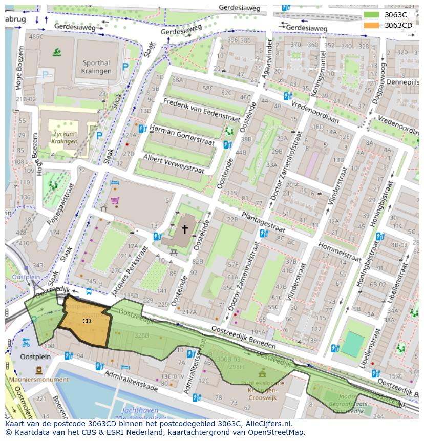 Afbeelding van het postcodegebied 3063 CD op de kaart.