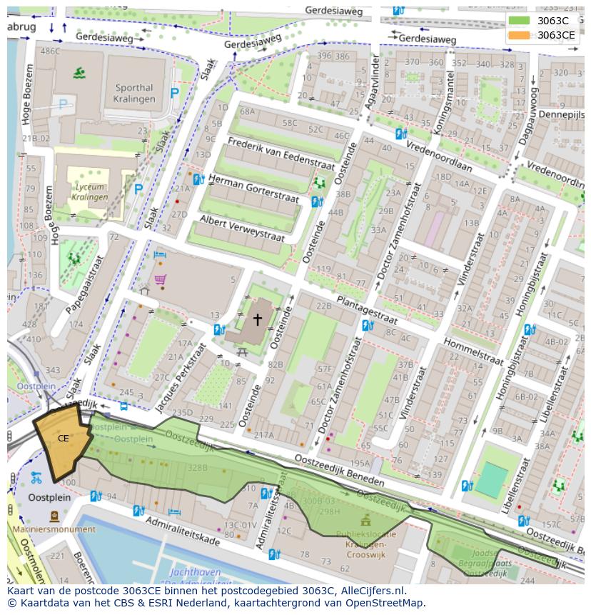 Afbeelding van het postcodegebied 3063 CE op de kaart.