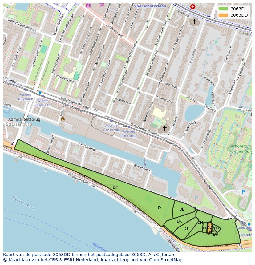 Afbeelding van het postcodegebied 3063 DD op de kaart.