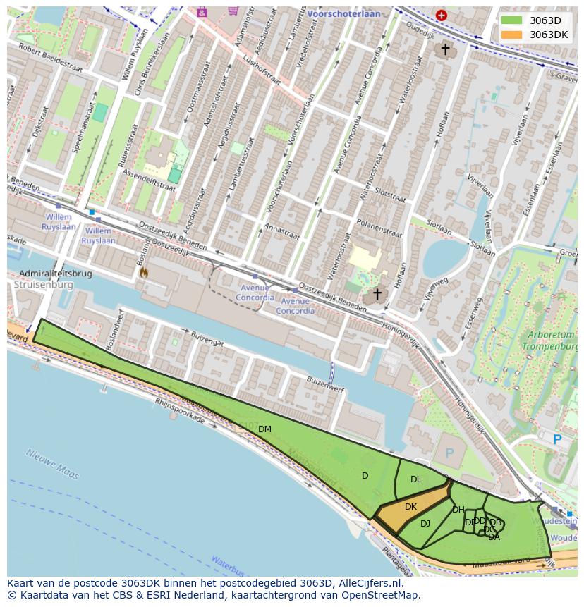 Afbeelding van het postcodegebied 3063 DK op de kaart.