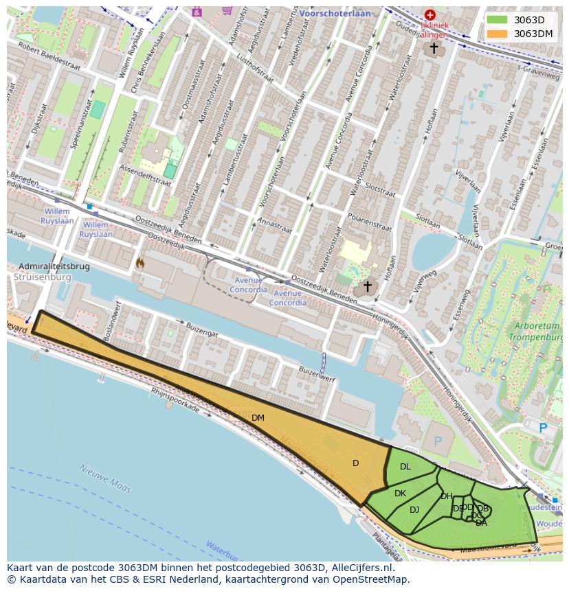 Afbeelding van het postcodegebied 3063 DM op de kaart.