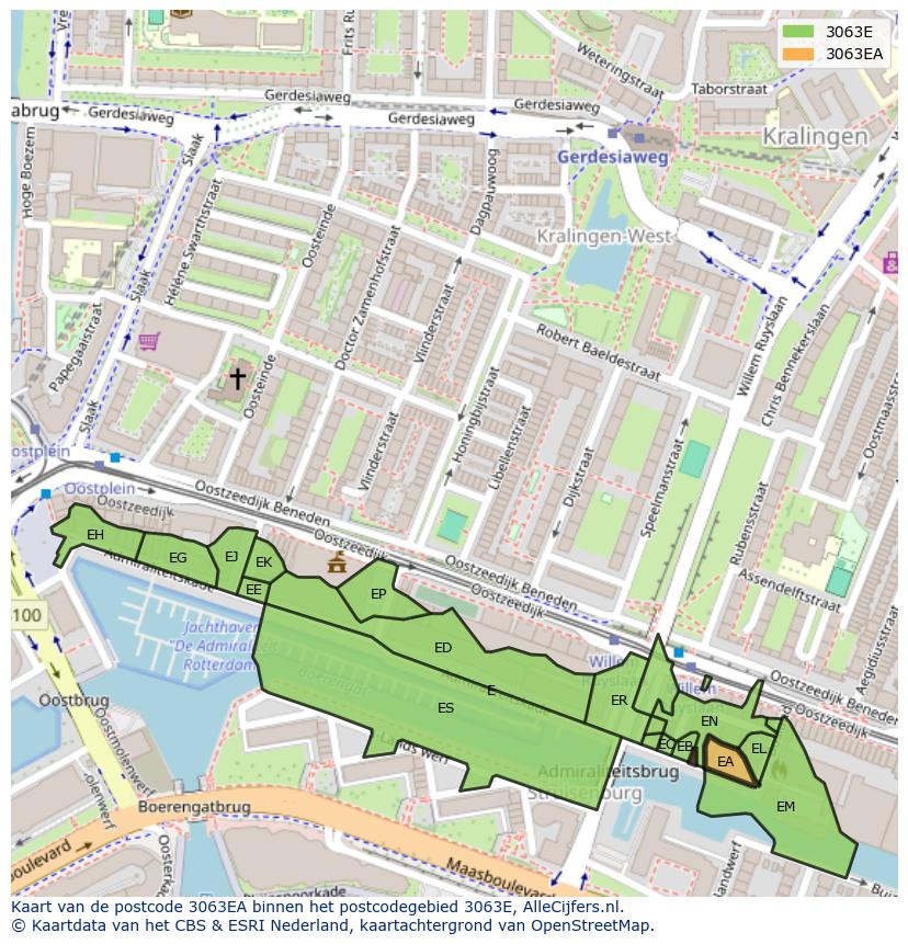 Afbeelding van het postcodegebied 3063 EA op de kaart.