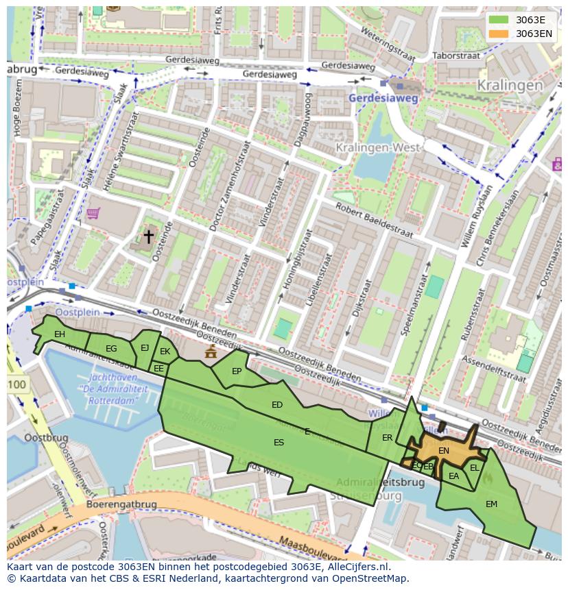 Afbeelding van het postcodegebied 3063 EN op de kaart.