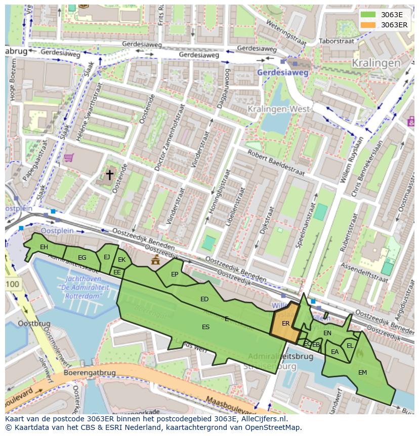 Afbeelding van het postcodegebied 3063 ER op de kaart.