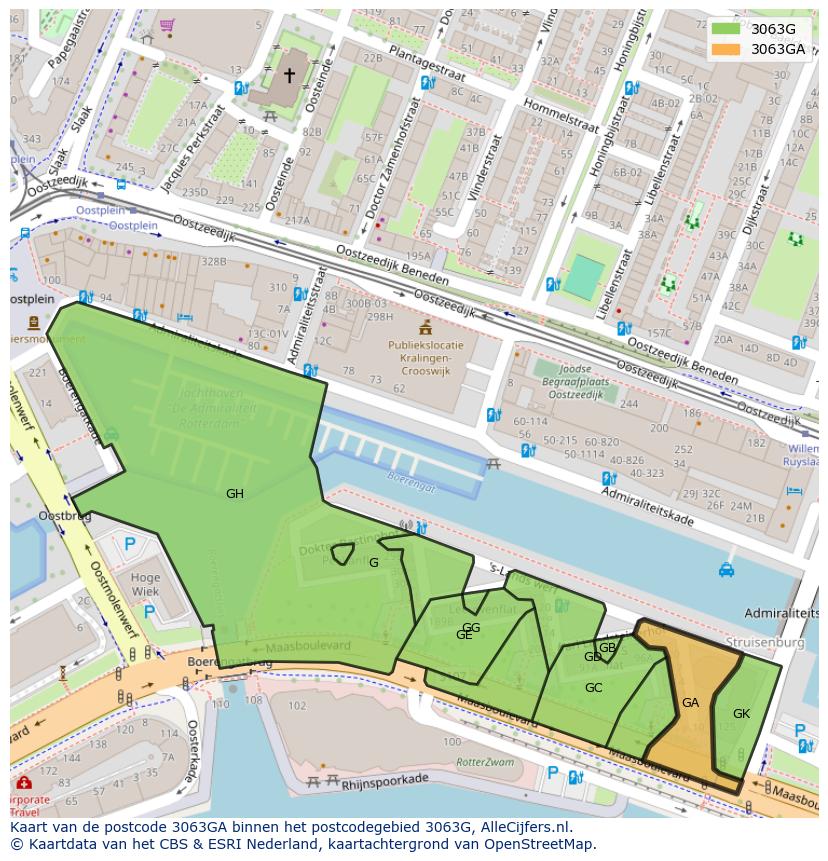 Afbeelding van het postcodegebied 3063 GA op de kaart.