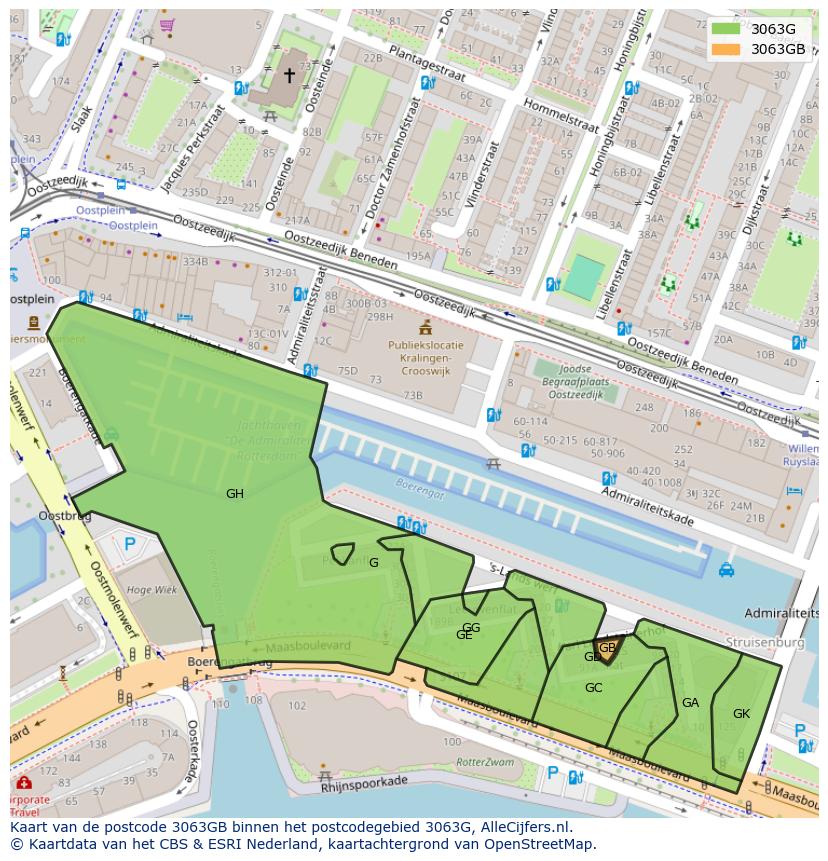Afbeelding van het postcodegebied 3063 GB op de kaart.