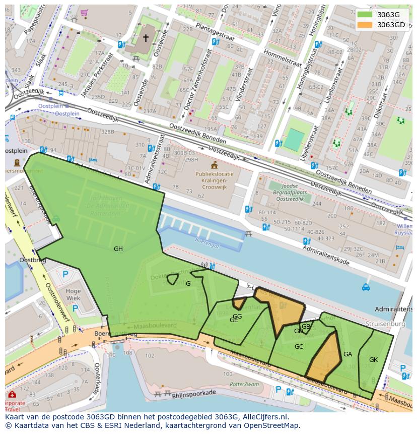 Afbeelding van het postcodegebied 3063 GD op de kaart.