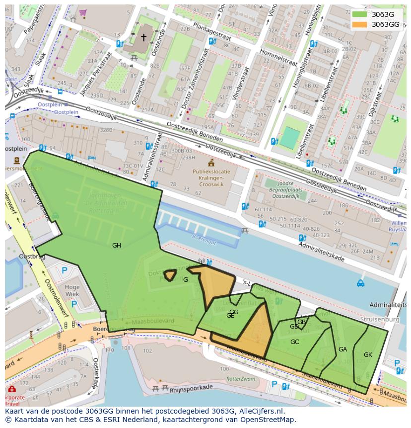 Afbeelding van het postcodegebied 3063 GG op de kaart.