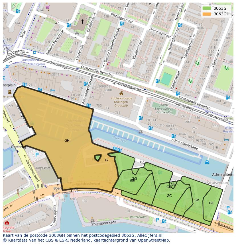 Afbeelding van het postcodegebied 3063 GH op de kaart.