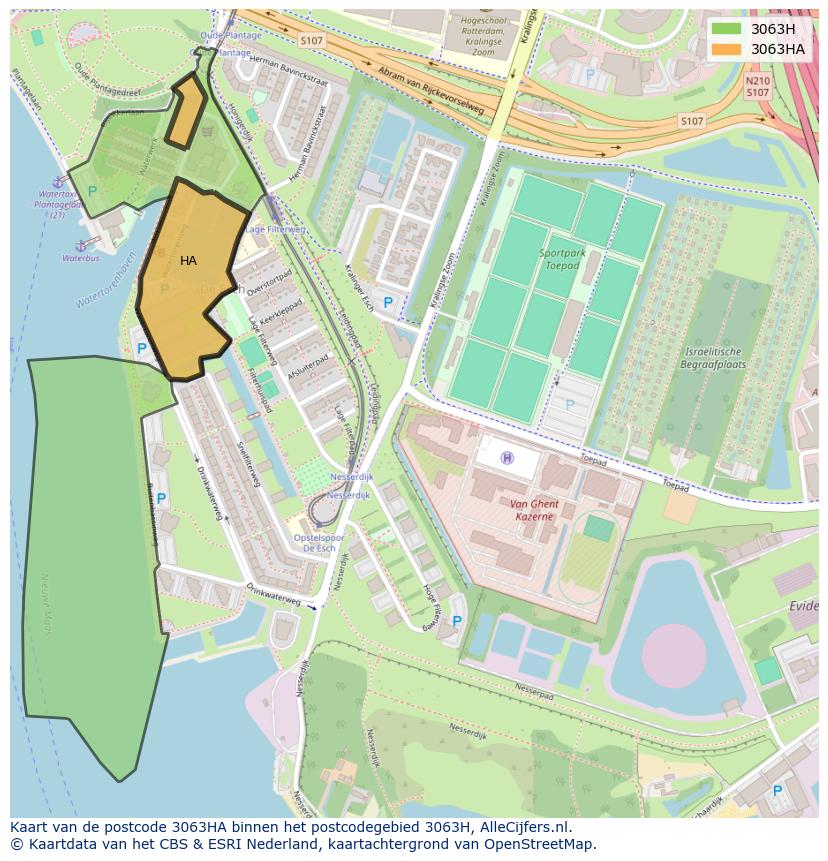 Afbeelding van het postcodegebied 3063 HA op de kaart.