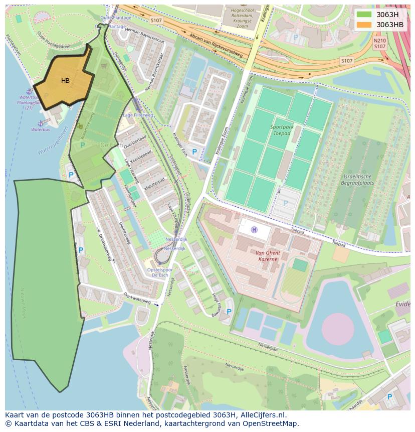 Afbeelding van het postcodegebied 3063 HB op de kaart.