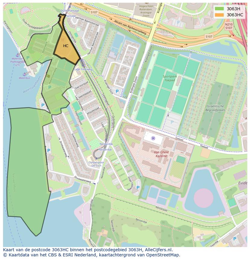 Afbeelding van het postcodegebied 3063 HC op de kaart.