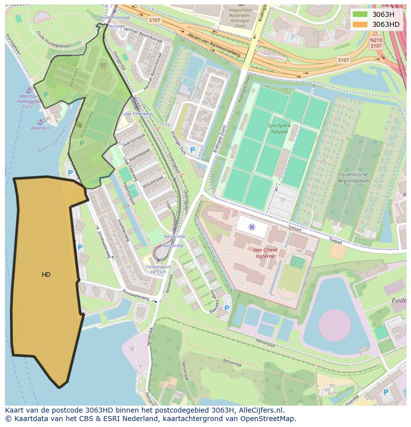 Afbeelding van het postcodegebied 3063 HD op de kaart.