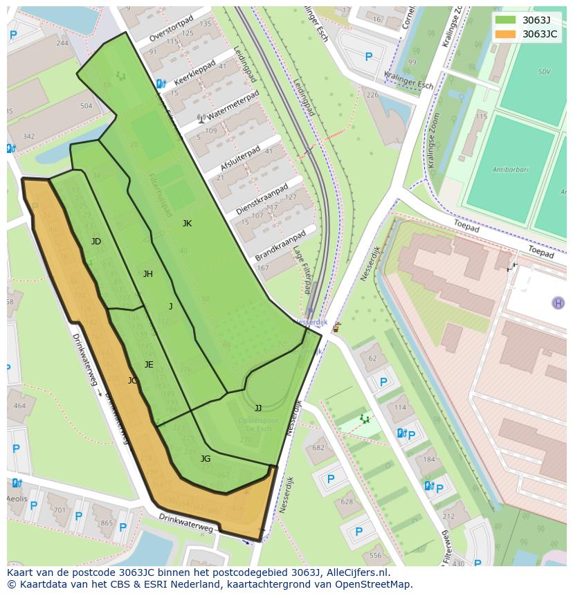 Afbeelding van het postcodegebied 3063 JC op de kaart.