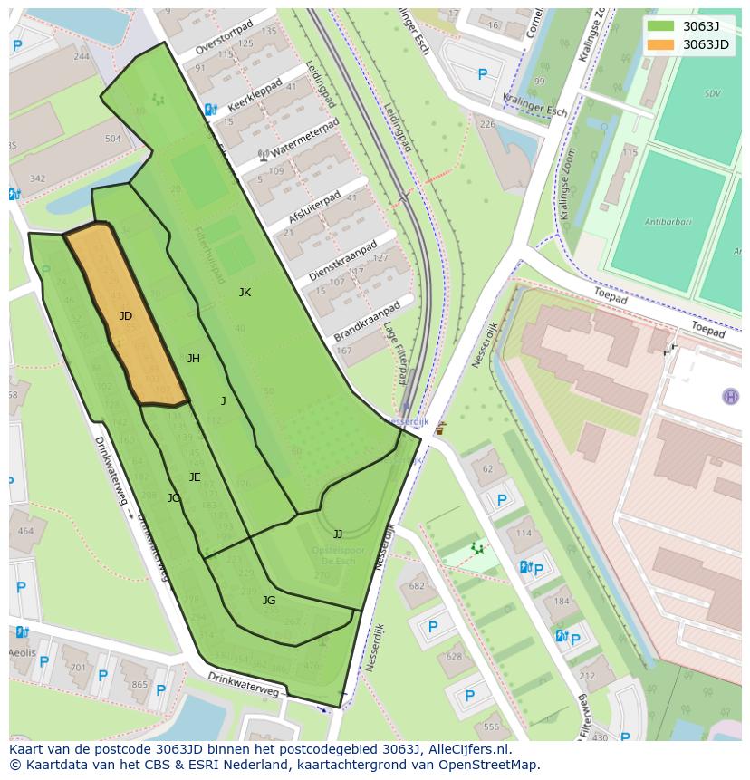 Afbeelding van het postcodegebied 3063 JD op de kaart.