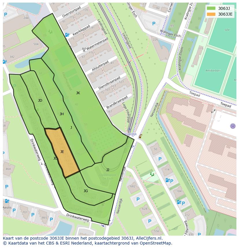 Afbeelding van het postcodegebied 3063 JE op de kaart.