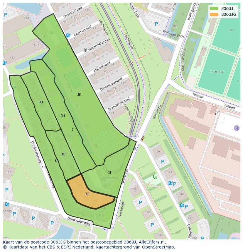 Afbeelding van het postcodegebied 3063 JG op de kaart.