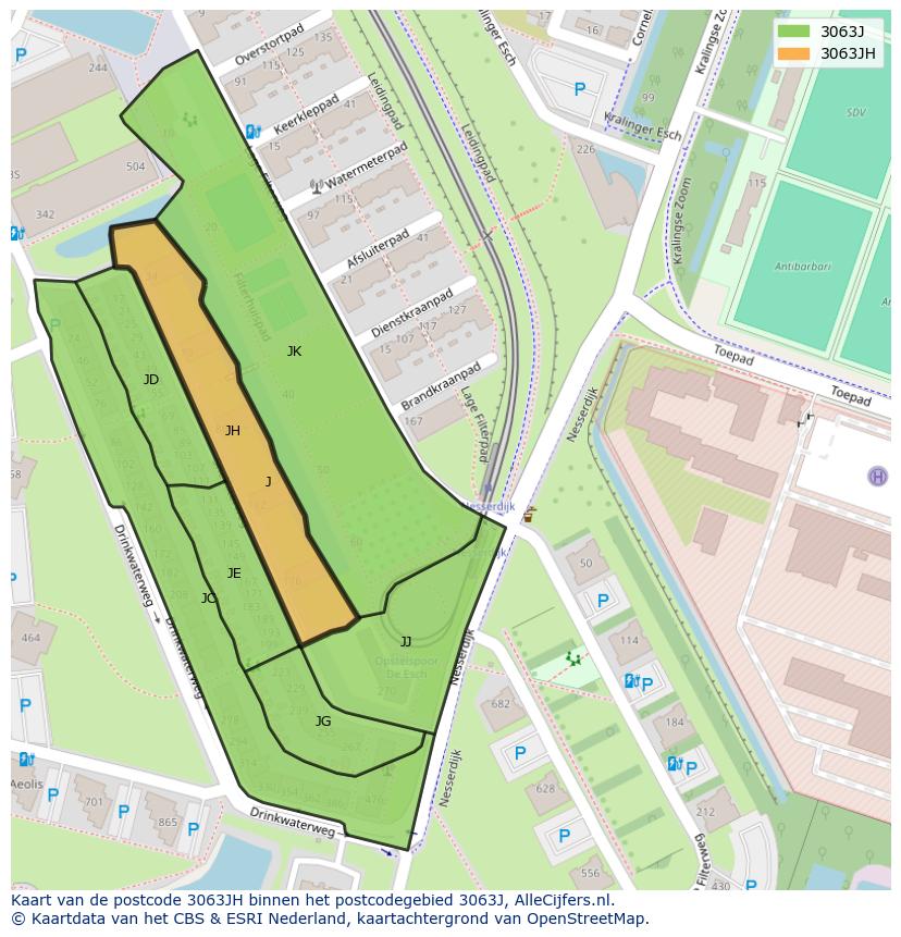 Afbeelding van het postcodegebied 3063 JH op de kaart.