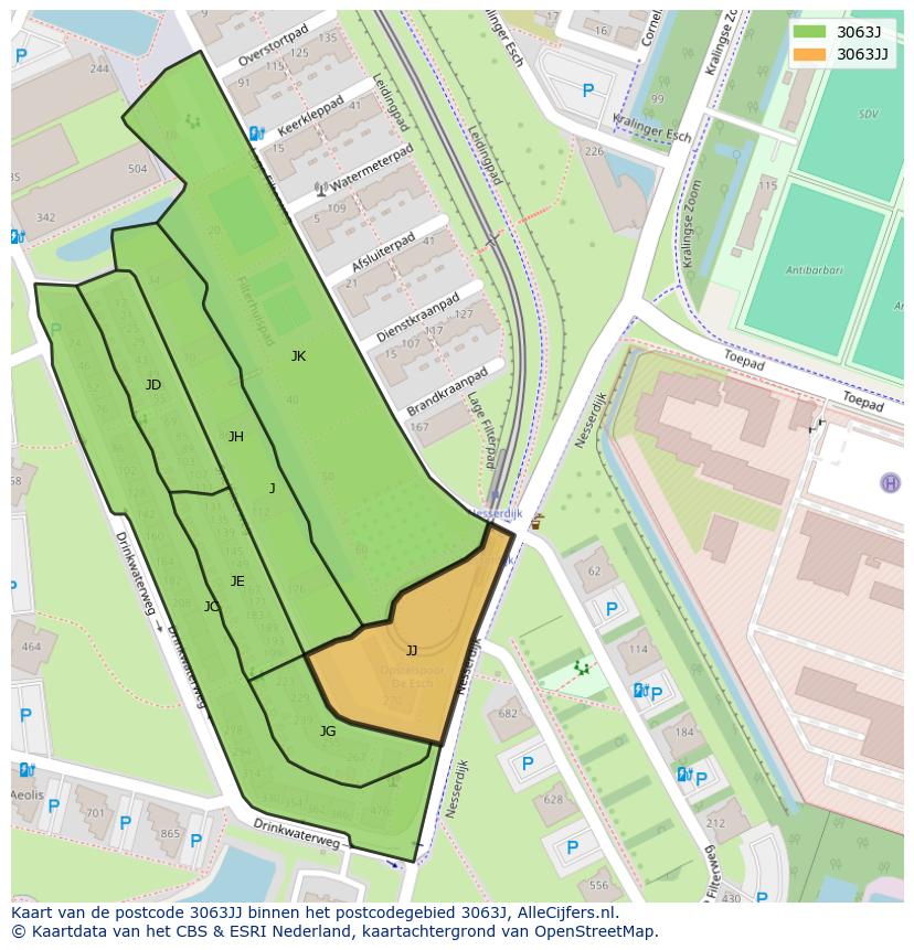 Afbeelding van het postcodegebied 3063 JJ op de kaart.