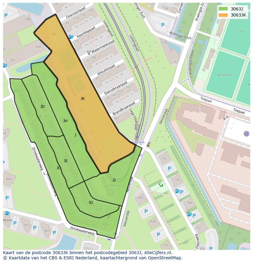 Afbeelding van het postcodegebied 3063 JK op de kaart.