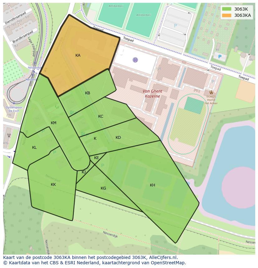 Afbeelding van het postcodegebied 3063 KA op de kaart.