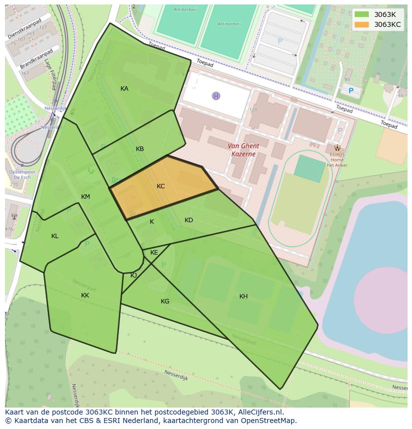 Afbeelding van het postcodegebied 3063 KC op de kaart.