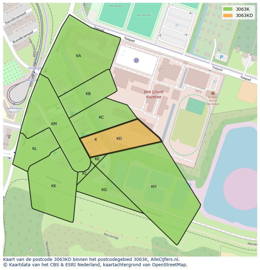 Afbeelding van het postcodegebied 3063 KD op de kaart.
