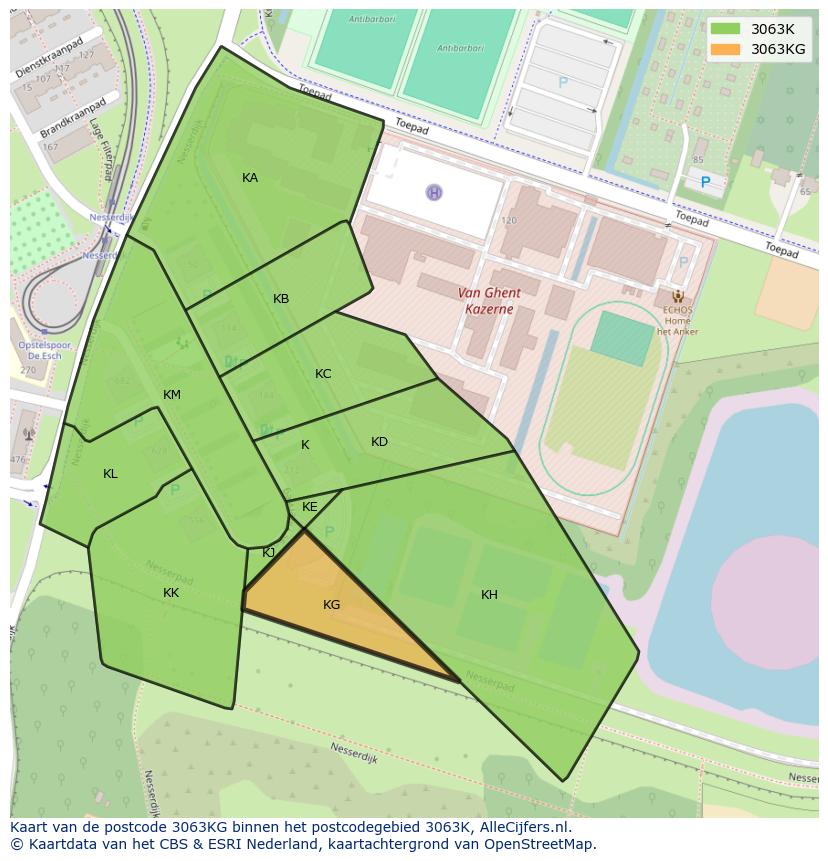 Afbeelding van het postcodegebied 3063 KG op de kaart.