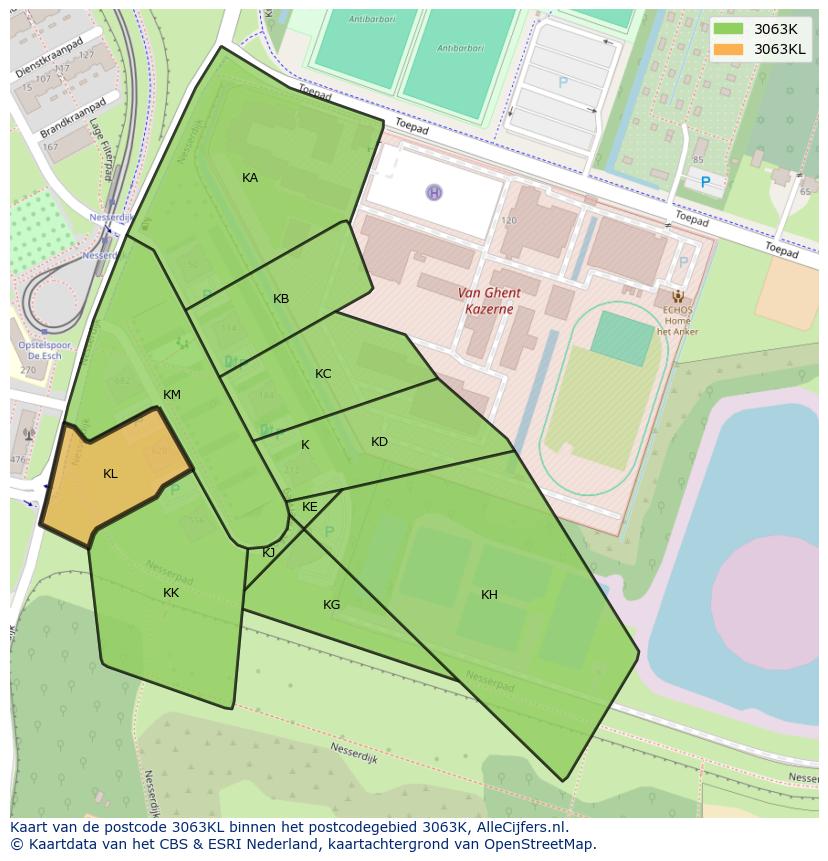 Afbeelding van het postcodegebied 3063 KL op de kaart.
