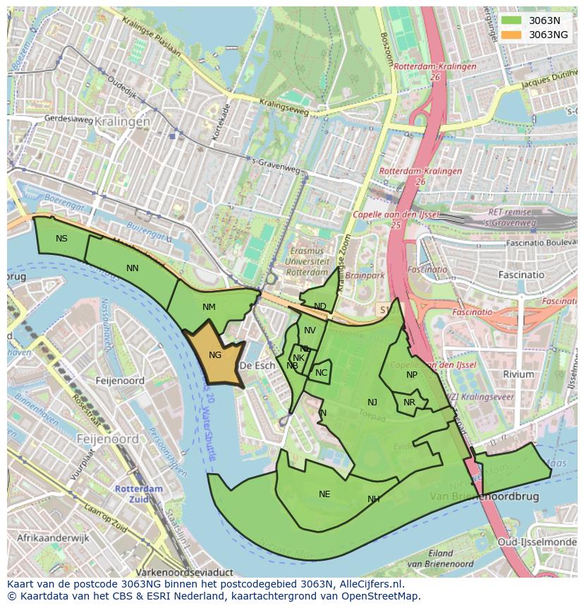 Afbeelding van het postcodegebied 3063 NG op de kaart.