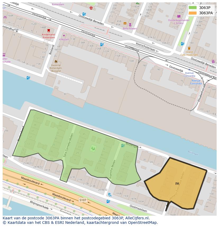Afbeelding van het postcodegebied 3063 PA op de kaart.