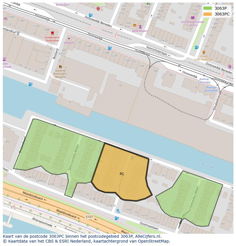 Afbeelding van het postcodegebied 3063 PC op de kaart.