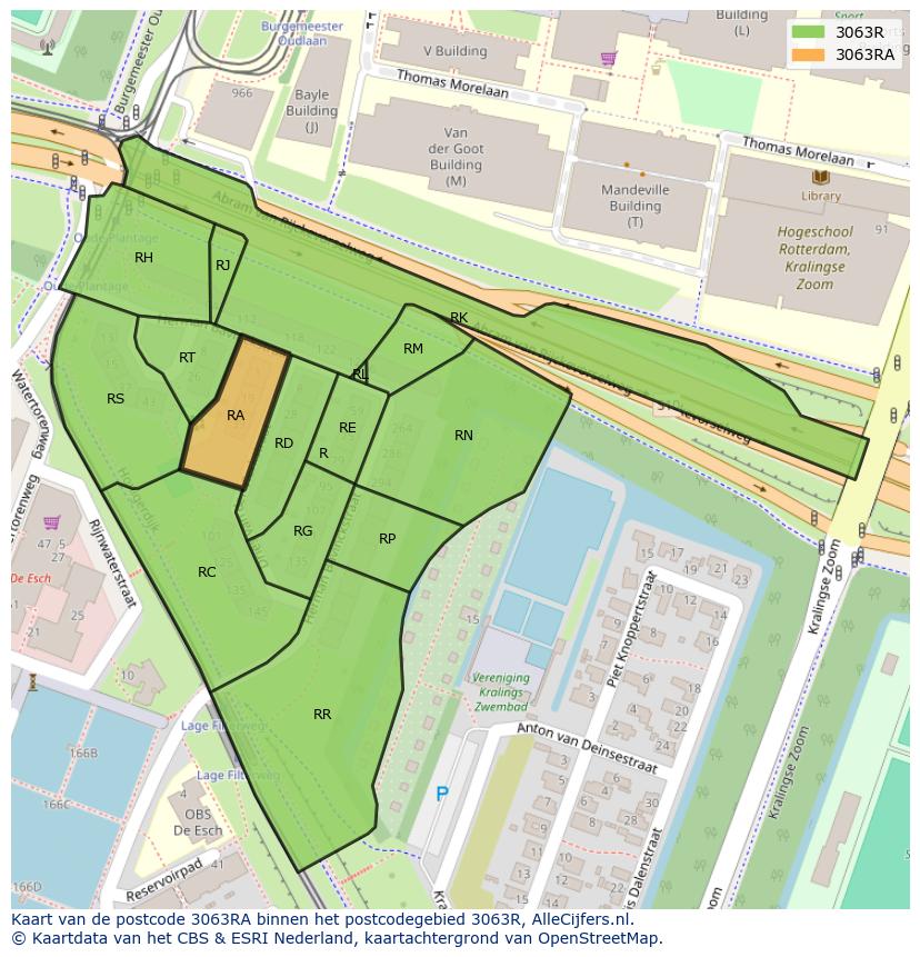 Afbeelding van het postcodegebied 3063 RA op de kaart.