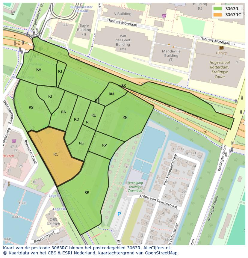 Afbeelding van het postcodegebied 3063 RC op de kaart.