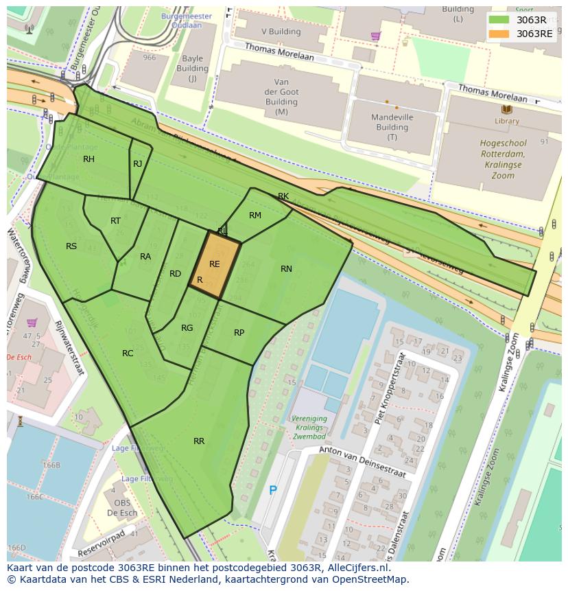 Afbeelding van het postcodegebied 3063 RE op de kaart.