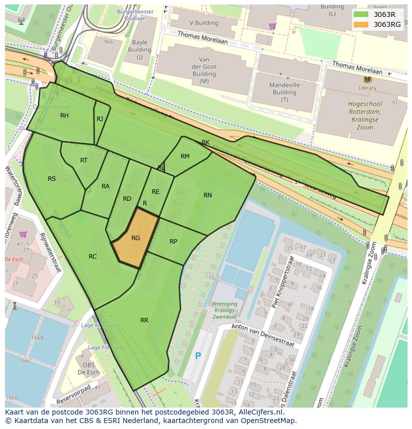 Afbeelding van het postcodegebied 3063 RG op de kaart.