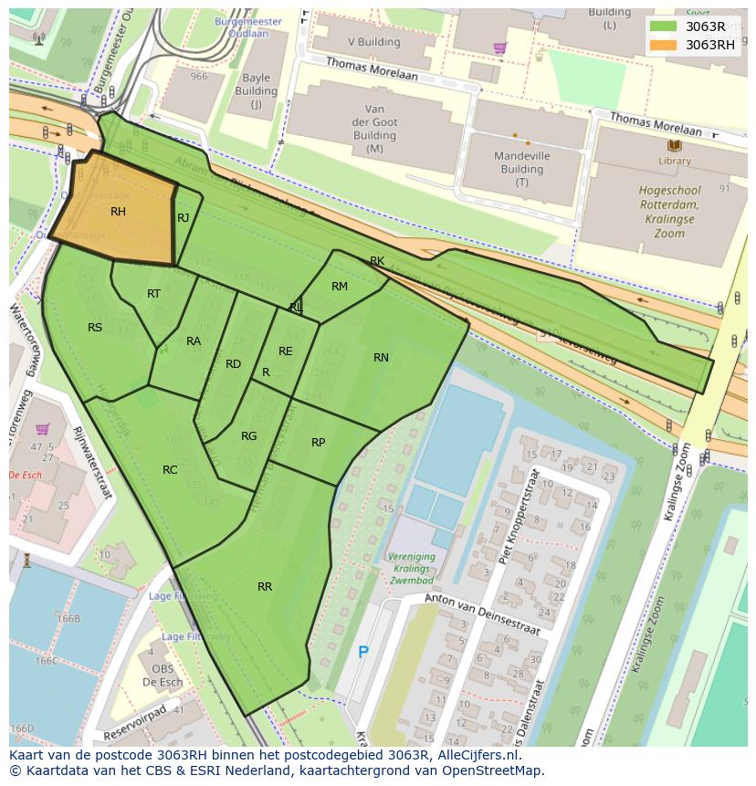 Afbeelding van het postcodegebied 3063 RH op de kaart.
