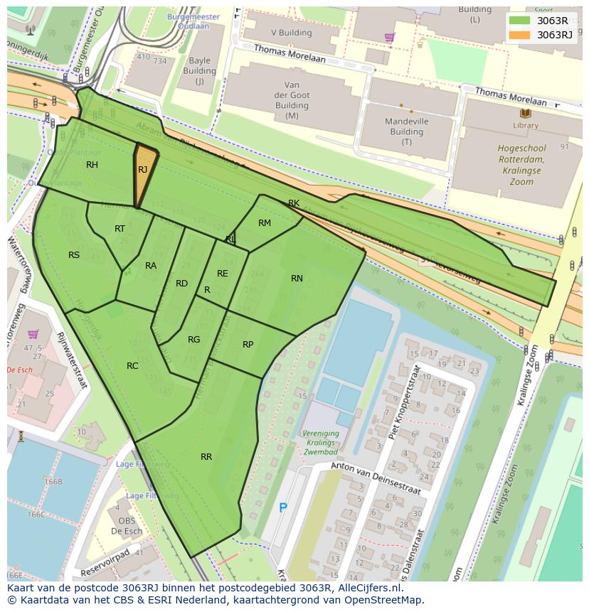 Afbeelding van het postcodegebied 3063 RJ op de kaart.