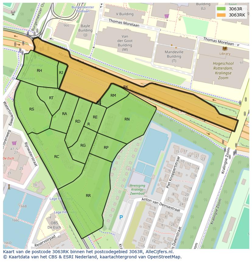 Afbeelding van het postcodegebied 3063 RK op de kaart.