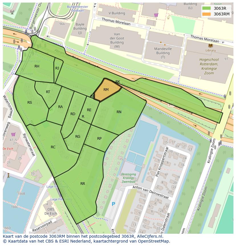 Afbeelding van het postcodegebied 3063 RM op de kaart.