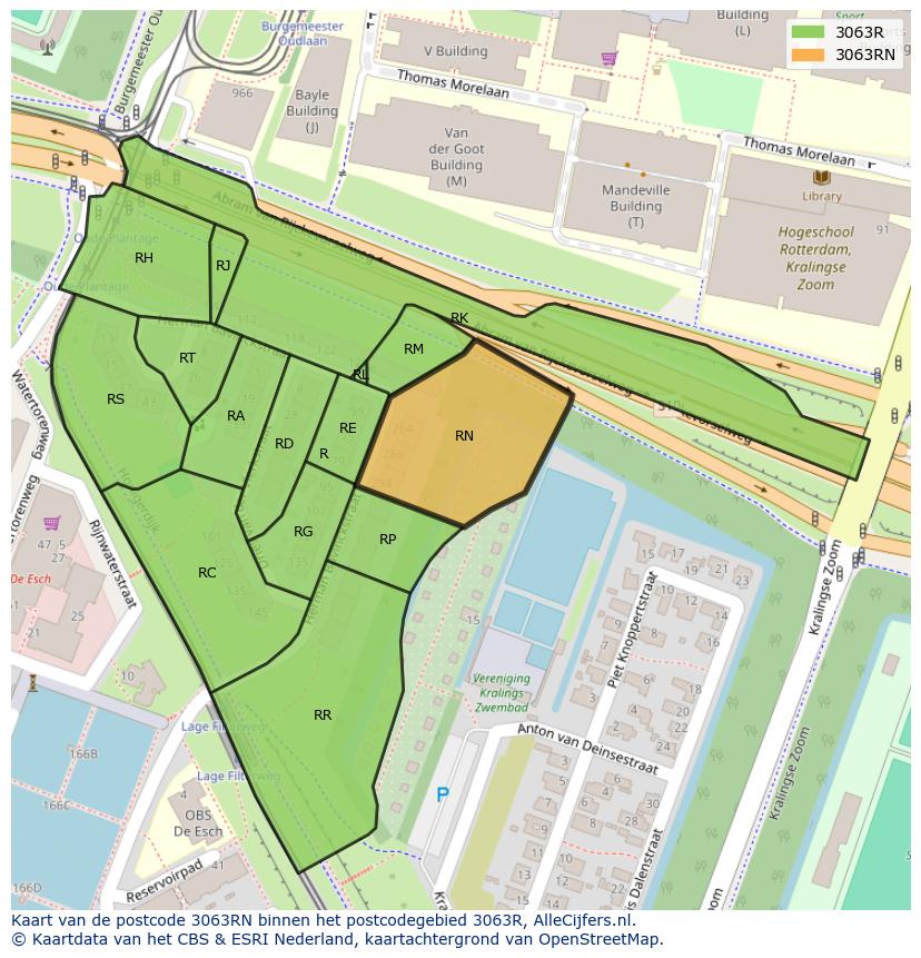 Afbeelding van het postcodegebied 3063 RN op de kaart.