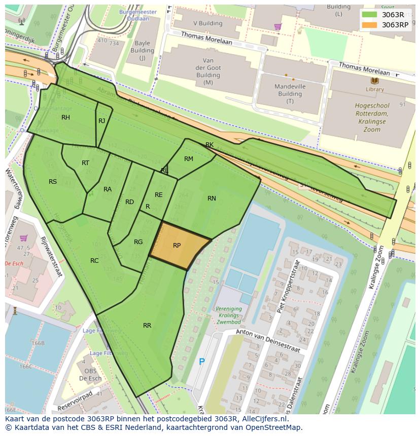 Afbeelding van het postcodegebied 3063 RP op de kaart.